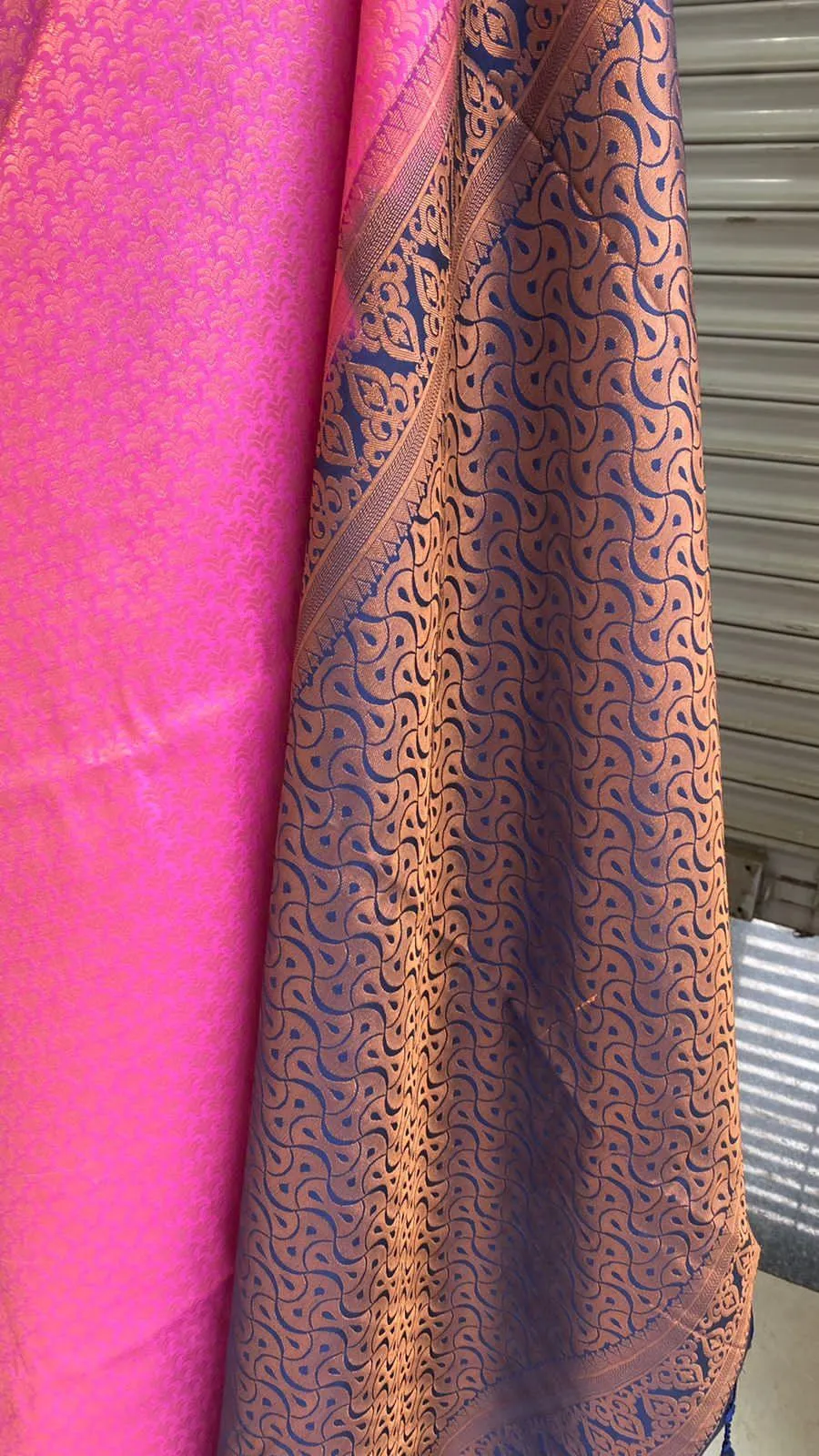 Pink and Blue soft Silk saree with blouse