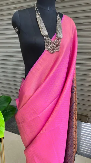 Pink and Blue soft Silk saree with blouse