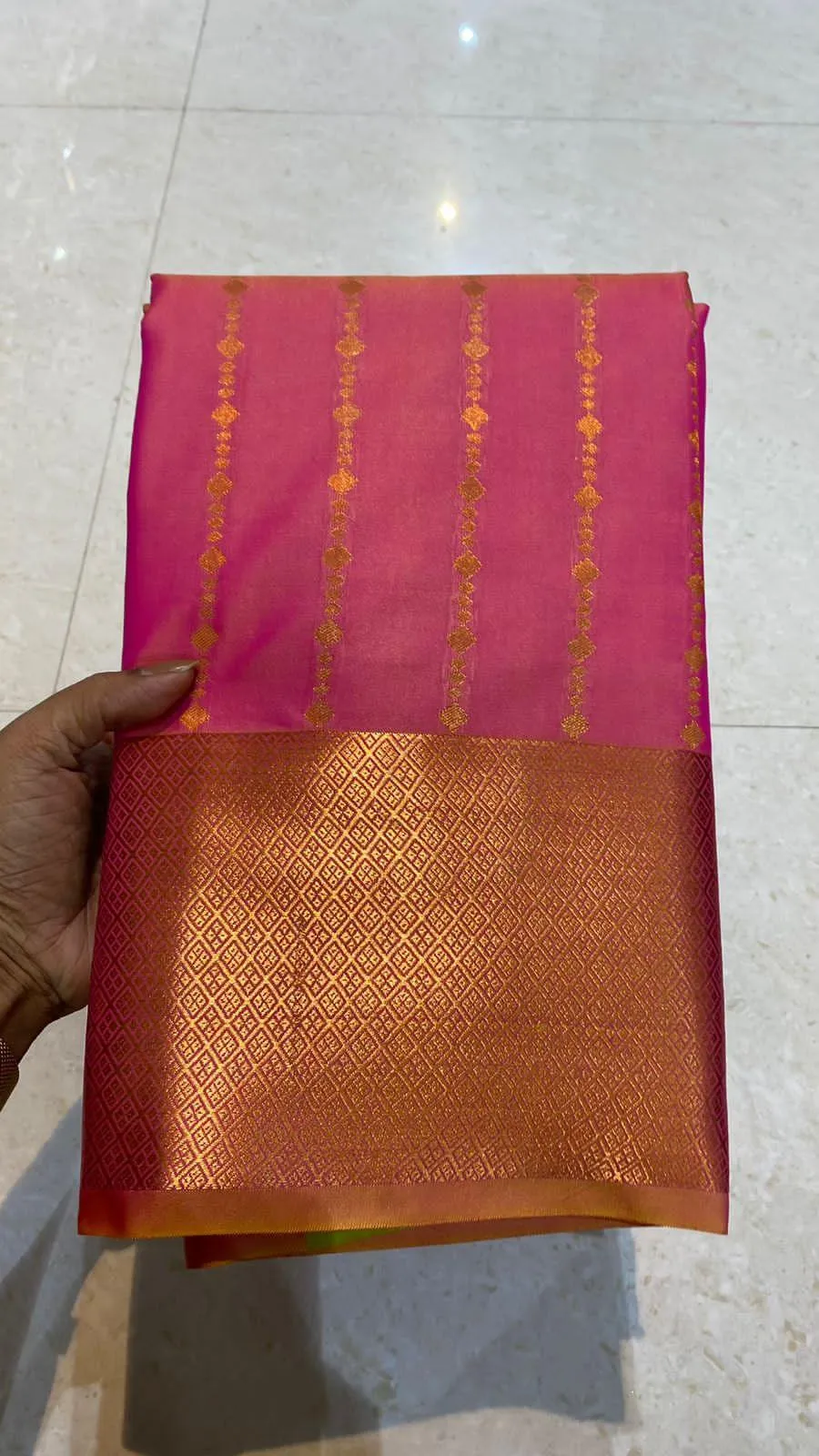 Pink and parrot green silk saree with blouse