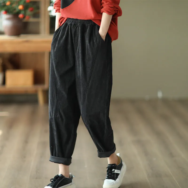 Plus Size Pockets Patchwork Corduroy Pants Fall