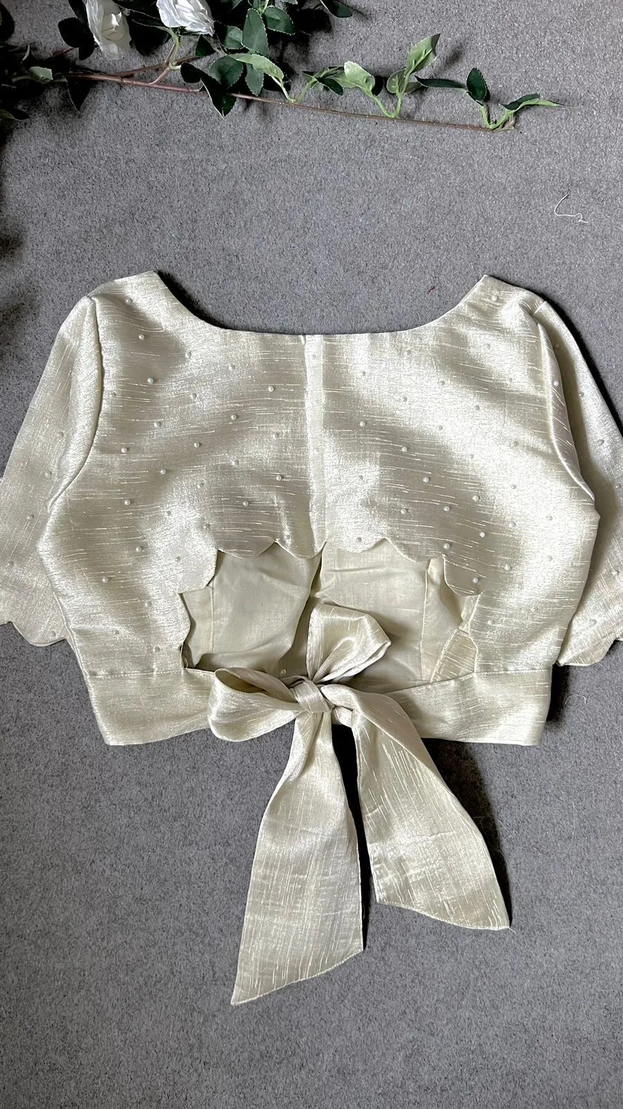 Pure silver tissue pearl handwork blouse