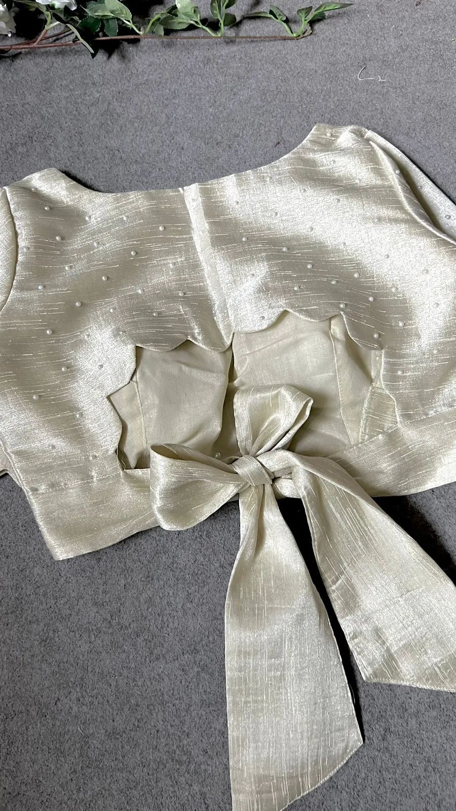 Pure silver tissue pearl handwork blouse