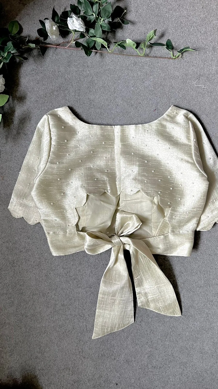 Pure silver tissue pearl handwork blouse