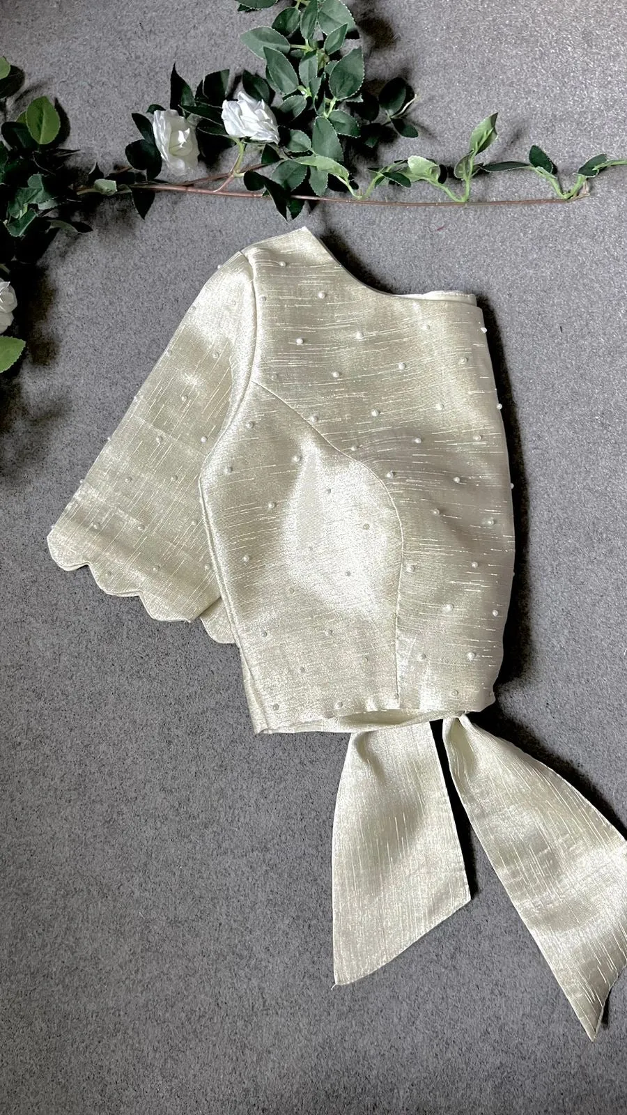 Pure silver tissue pearl handwork blouse