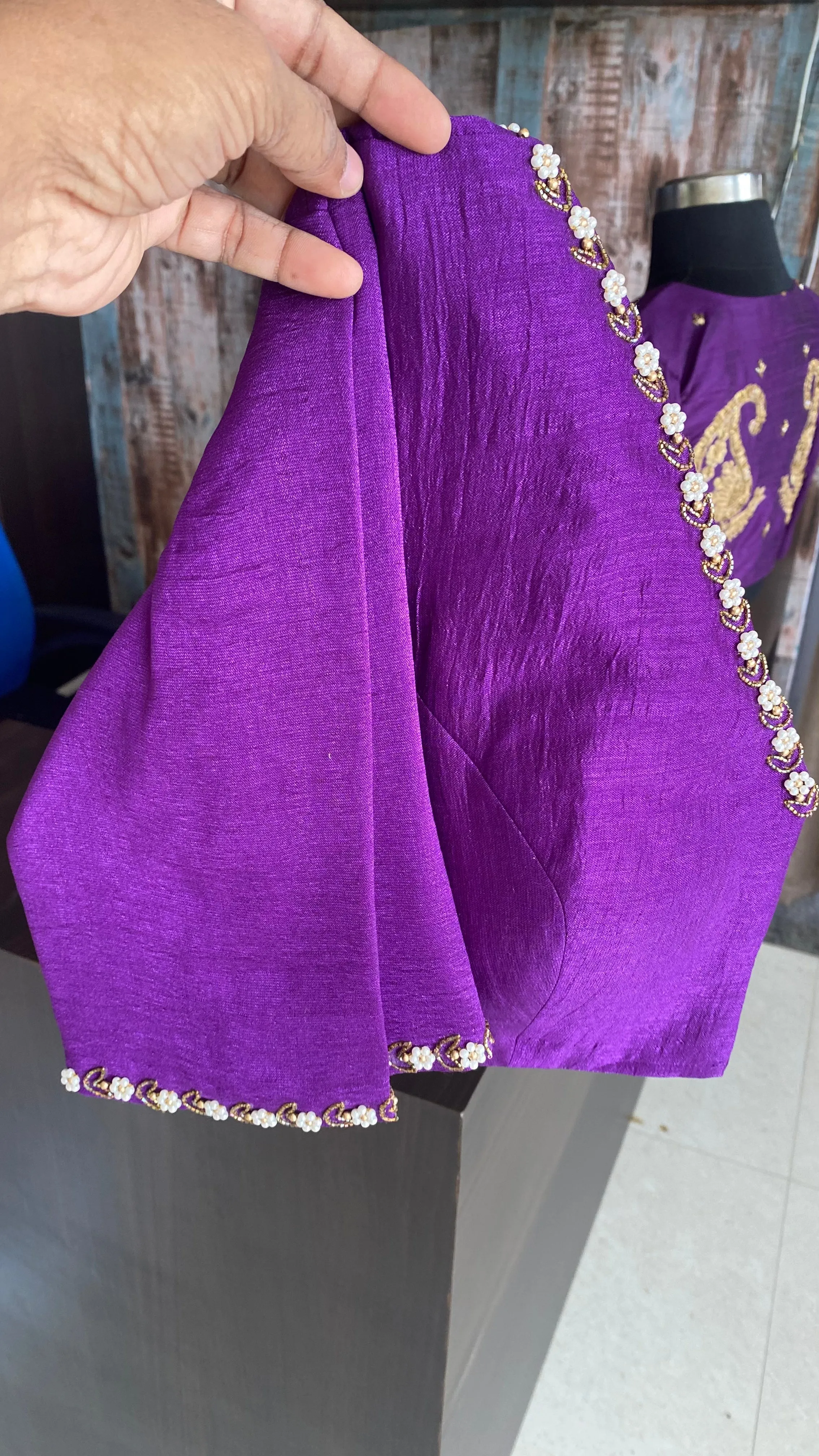 Purple silk intricate handwork blouse