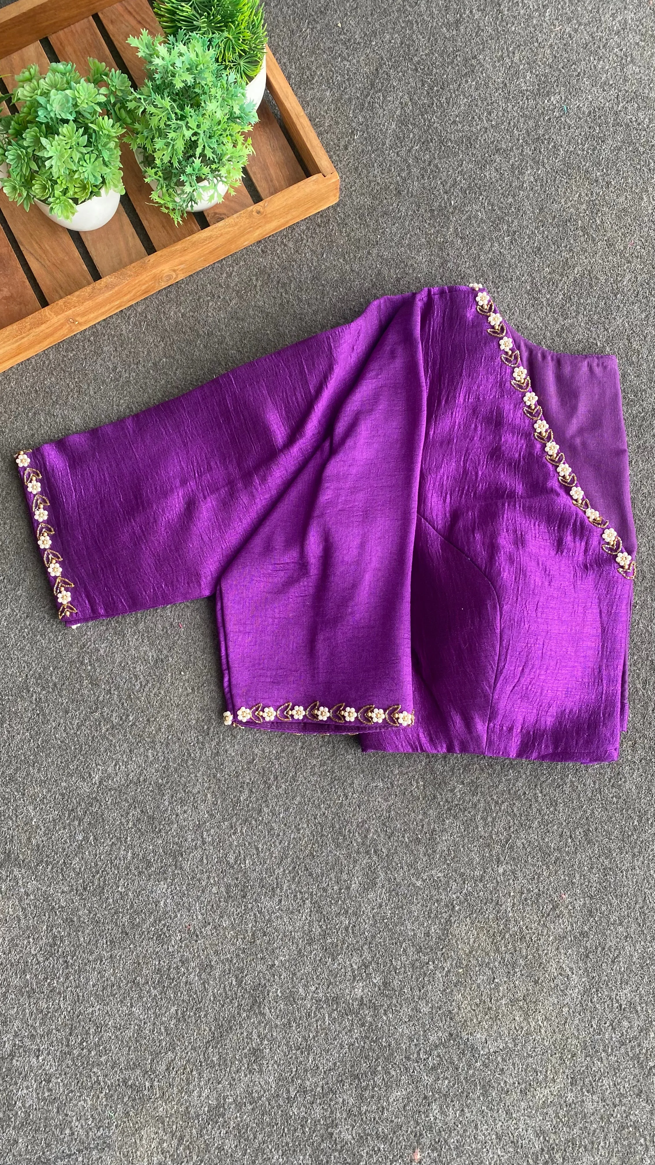 Purple silk intricate handwork blouse