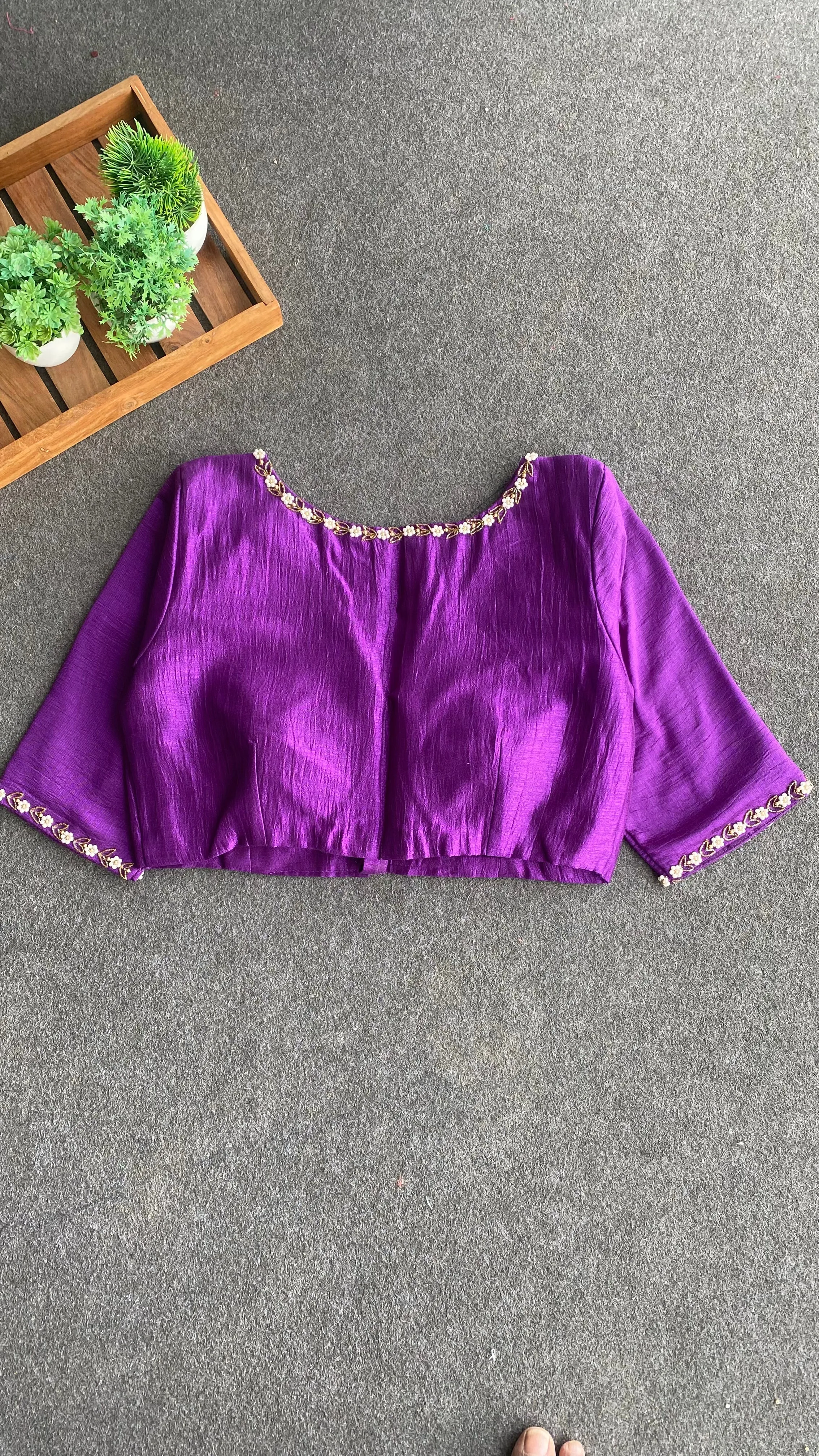 Purple silk intricate handwork blouse