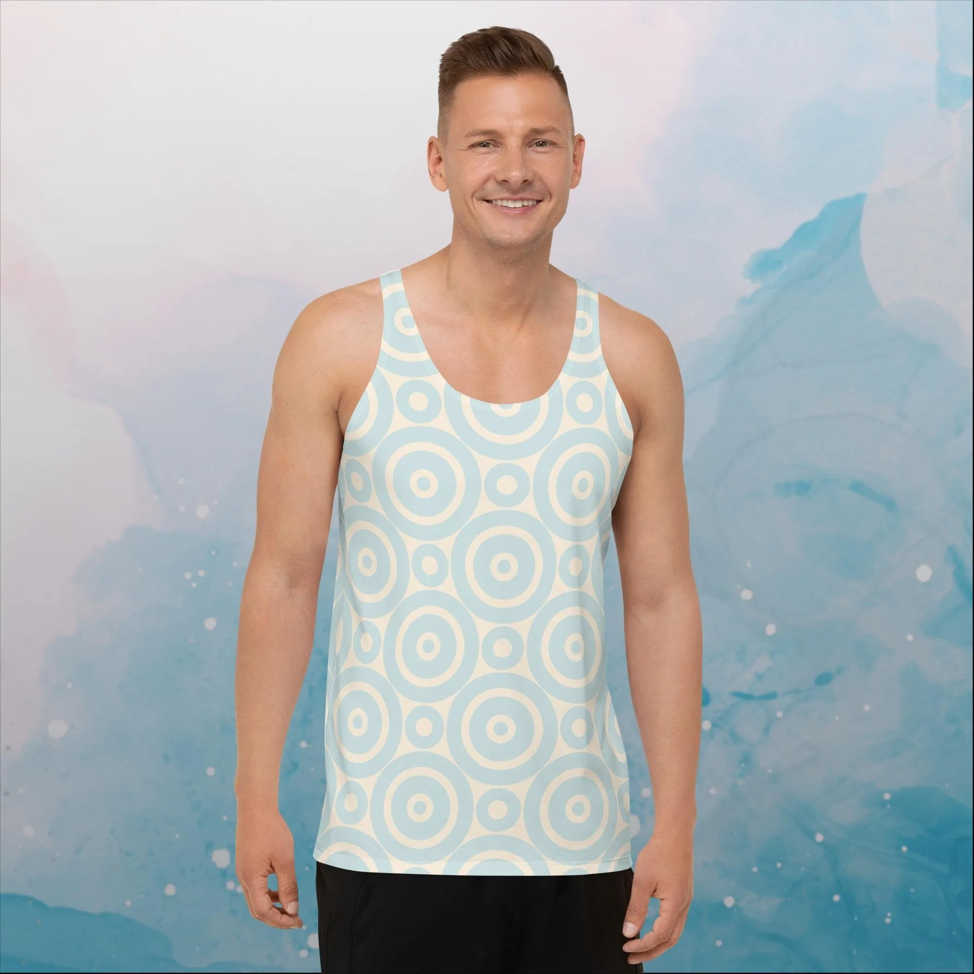 Robins Egg Blue Printed Target Circles Unisex Tank Top