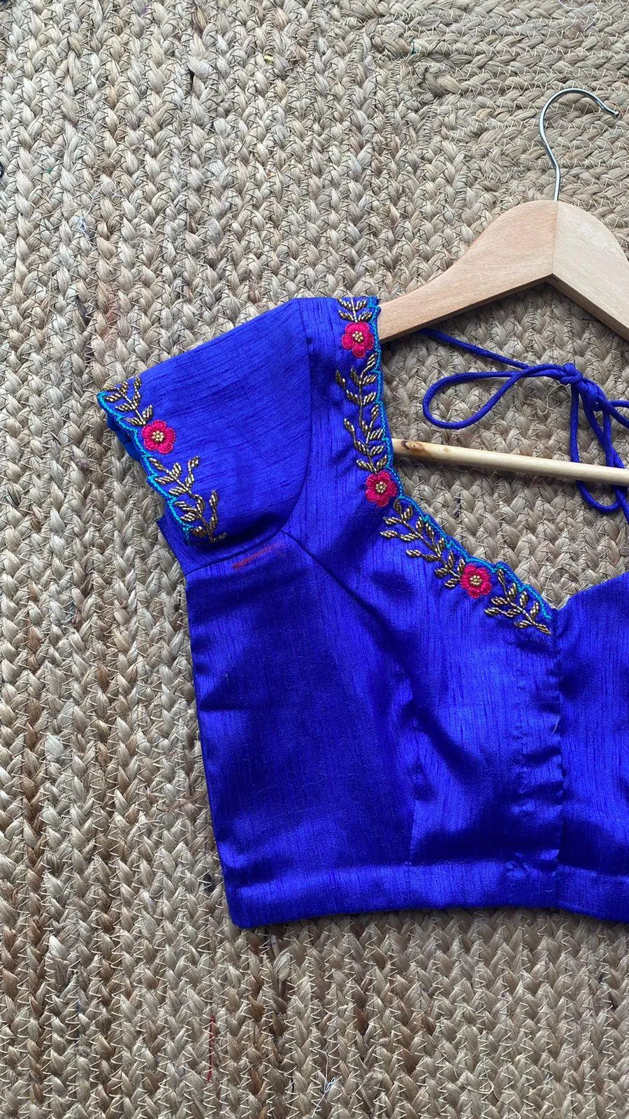 Royal Blue neck hand embroidery worked blouse