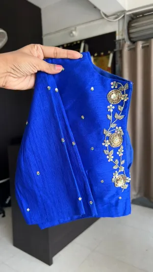 Royal blue silk intricate back hand work blouse