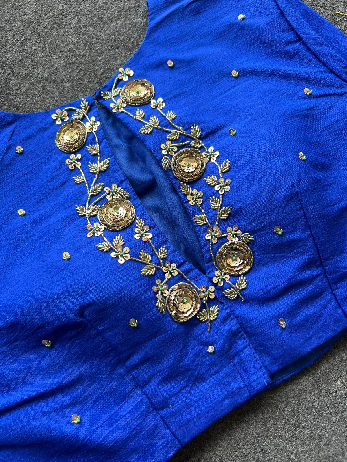 Royal blue silk intricate back hand work blouse