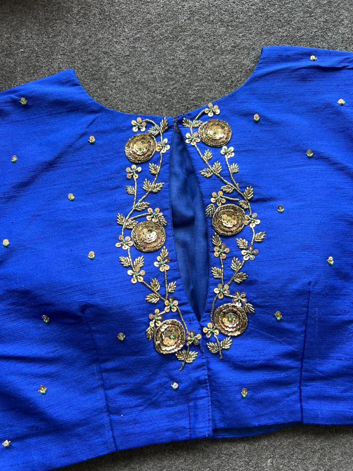 Royal blue silk intricate back hand work blouse