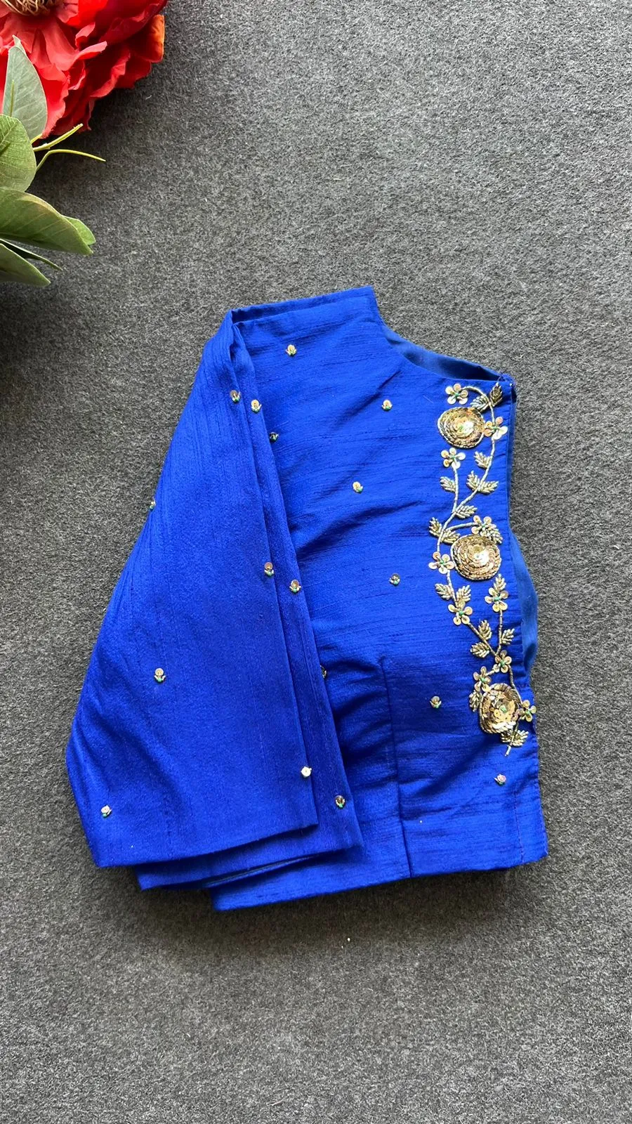 Royal blue silk intricate back hand work blouse