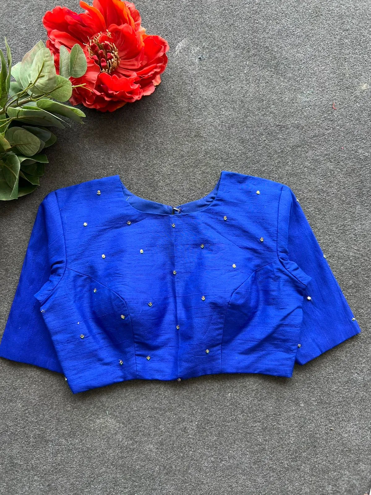 Royal blue silk intricate back hand work blouse