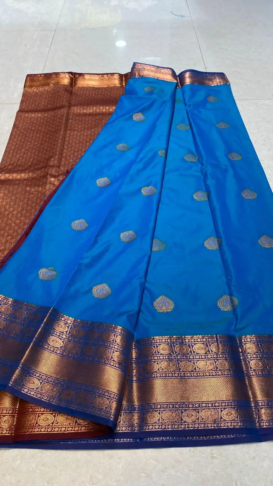 Sea blue silk saree with blouse