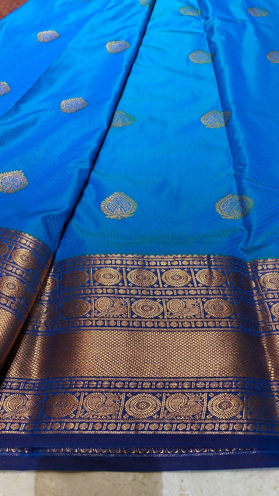 Sea blue silk saree with blouse