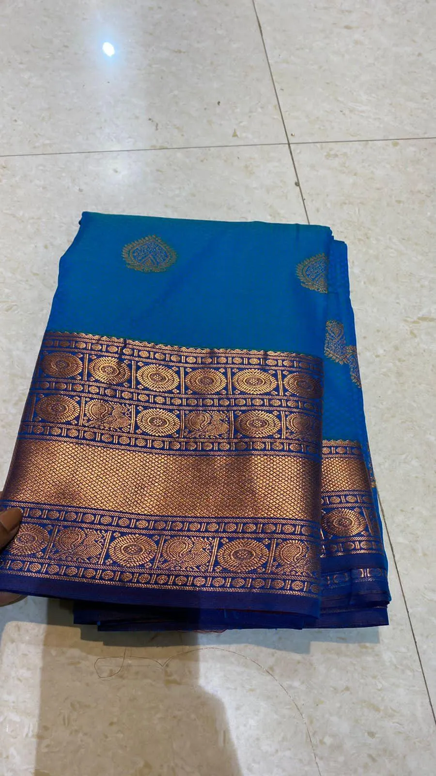 Sea blue silk saree with blouse