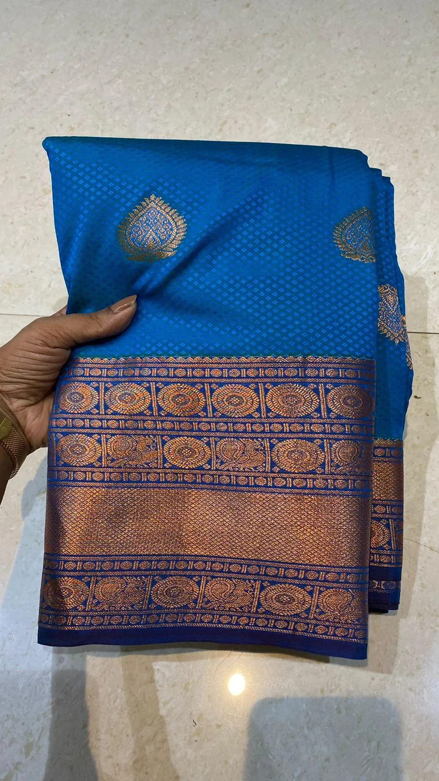 Sea blue silk saree with blouse