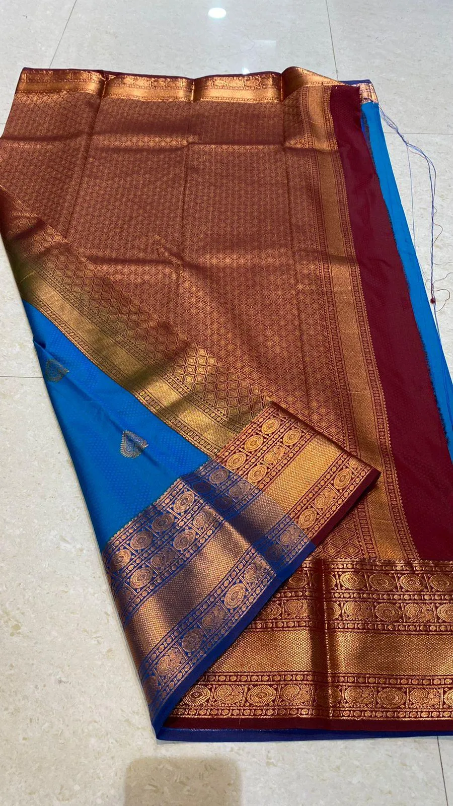 Sea blue silk saree with blouse