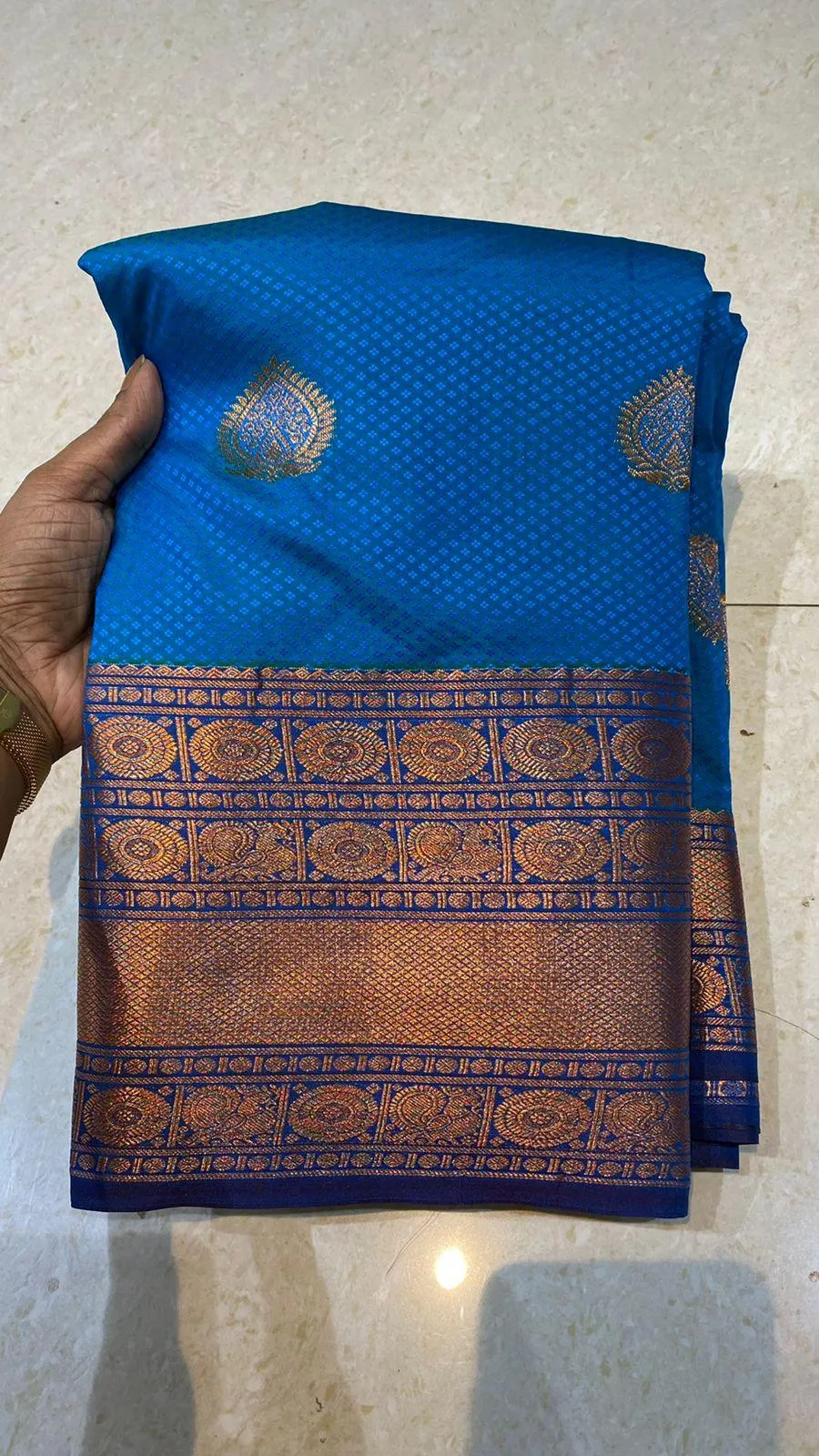 Sea blue silk saree with blouse