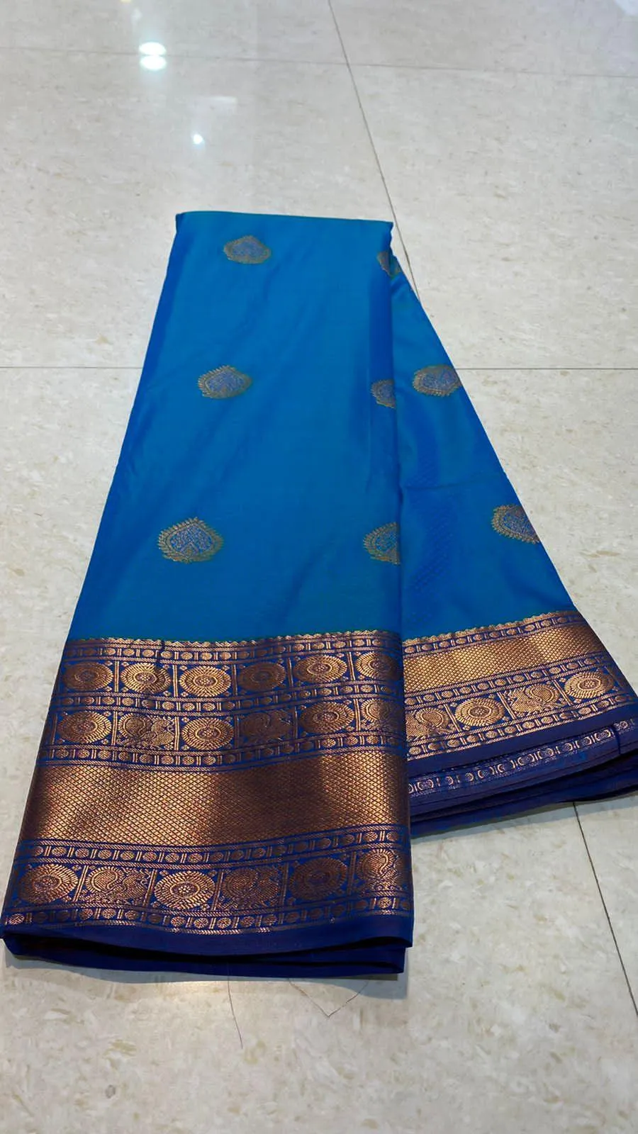 Sea blue silk saree with blouse