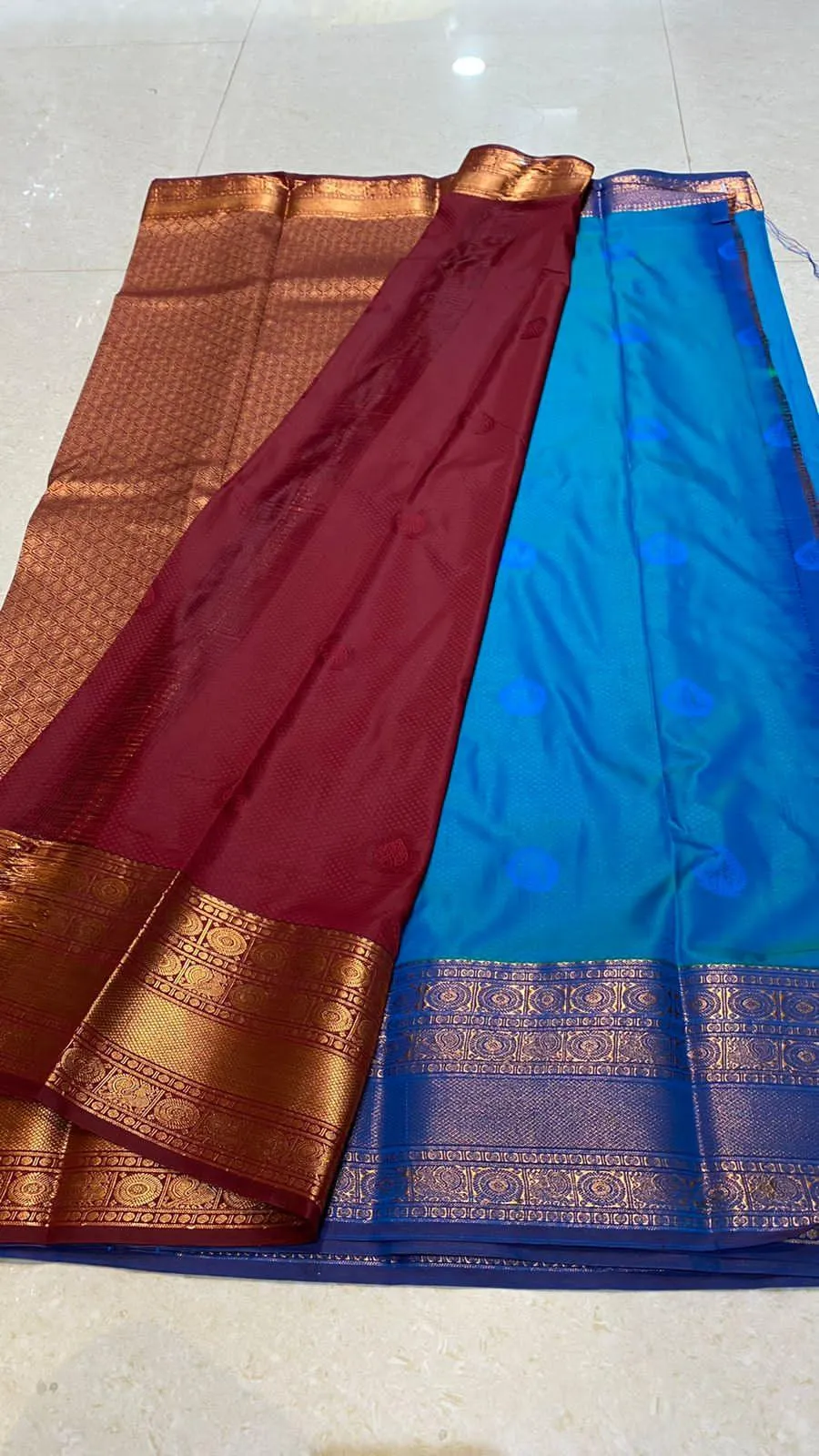 Sea blue silk saree with blouse