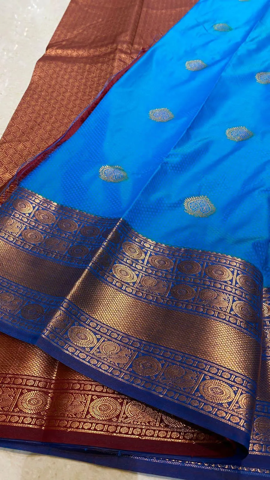 Sea blue silk saree with blouse