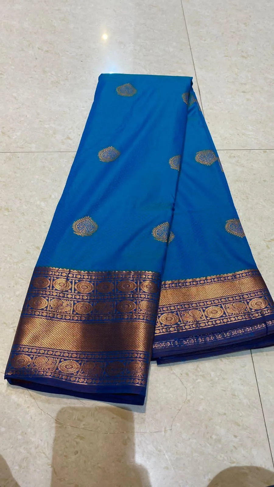 Sea blue silk saree with blouse