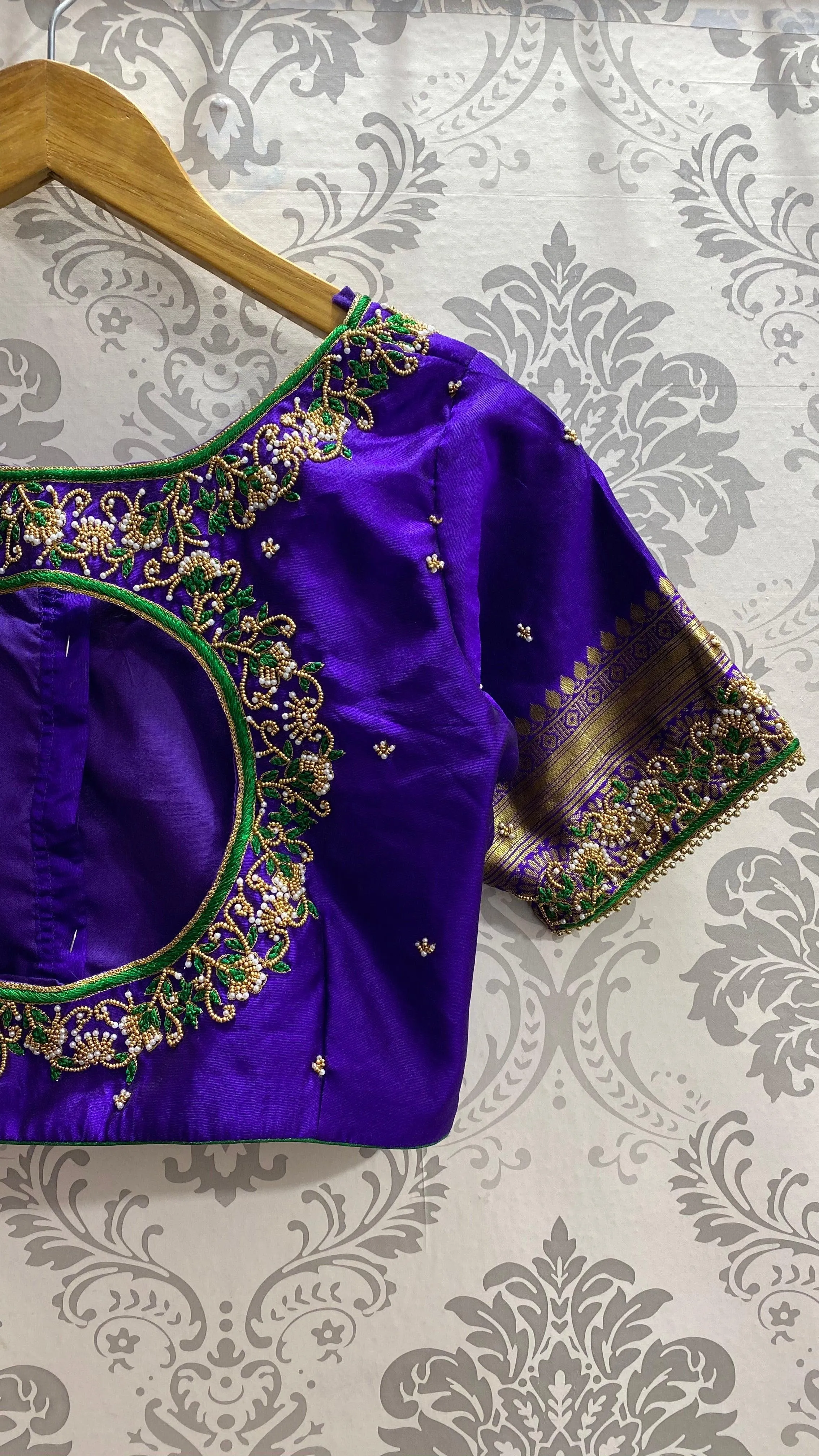 Silk blouse hand work design 1007