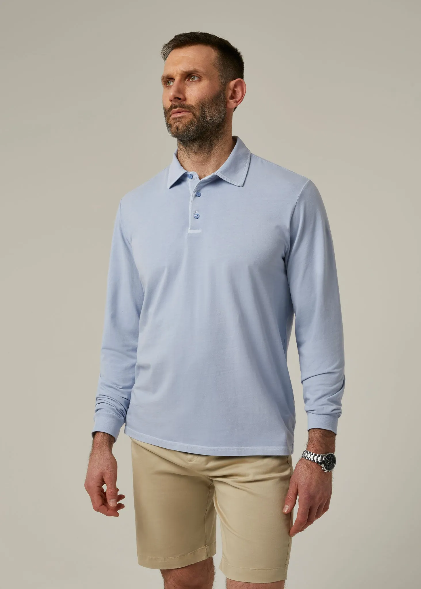 Storwood Long Sleeve Polo Shirt In Light Blue