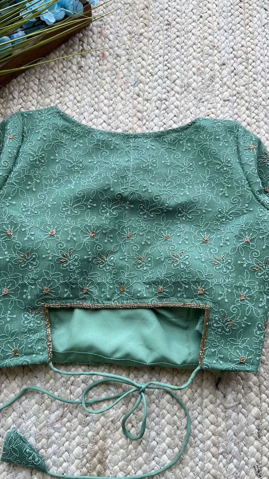 Turquoise embedded hand worked blouse