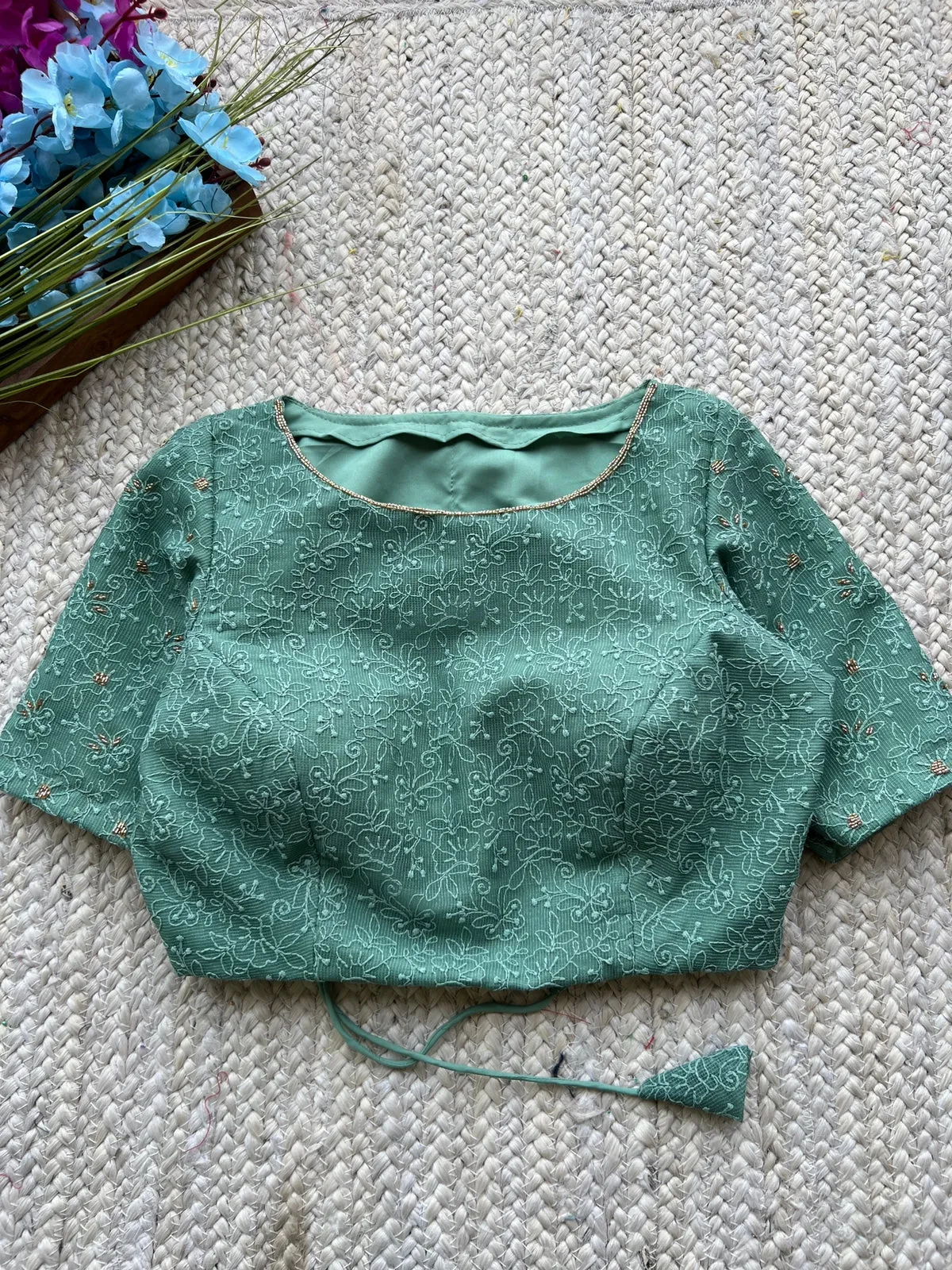 Turquoise embedded hand worked blouse