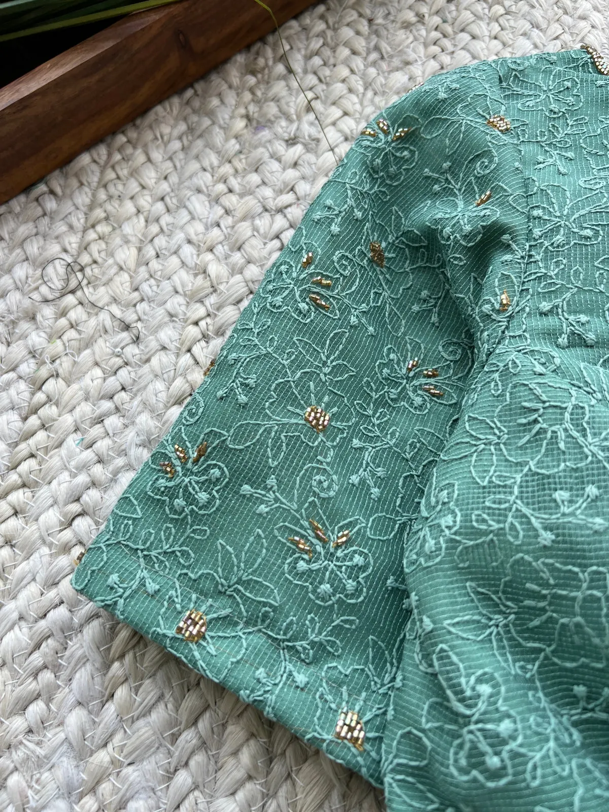 Turquoise embedded hand worked blouse