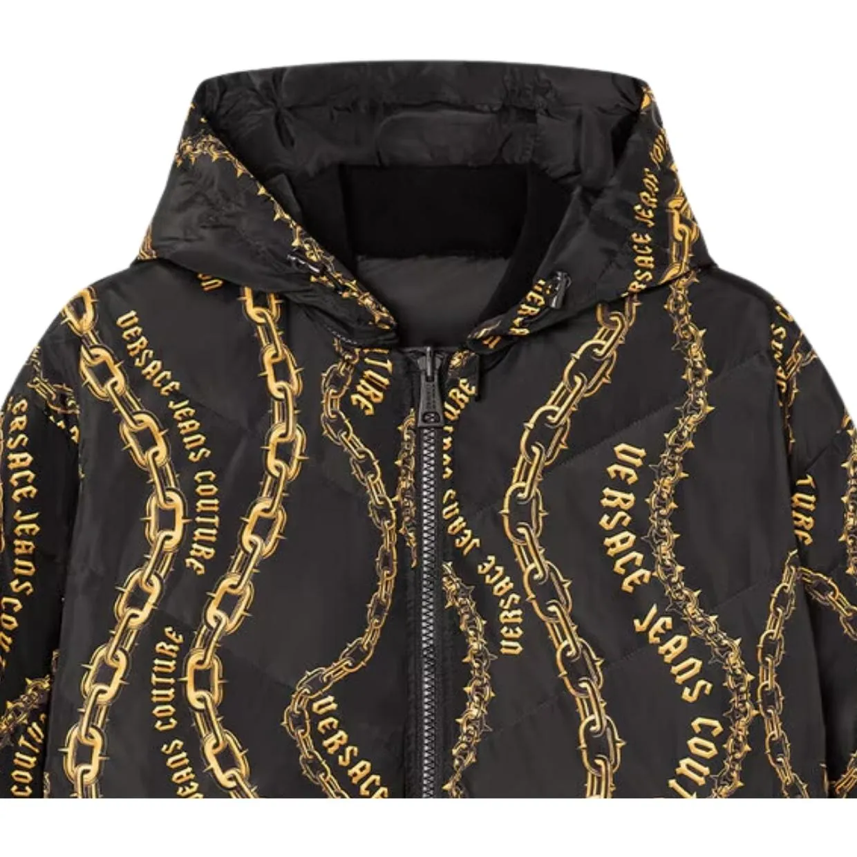 Versace Jeans Couture Chain Couture Reversible Black & Gold Puffer Jacket