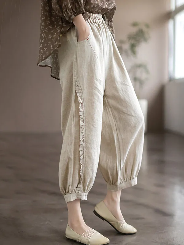 Vintage Linen Falbala Harem Capri-Pants