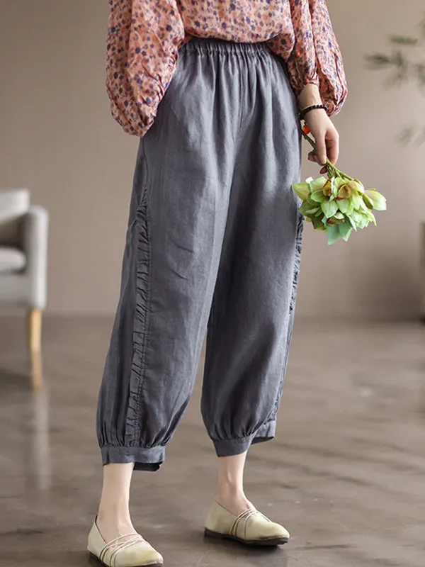 Vintage Linen Falbala Harem Capri-Pants