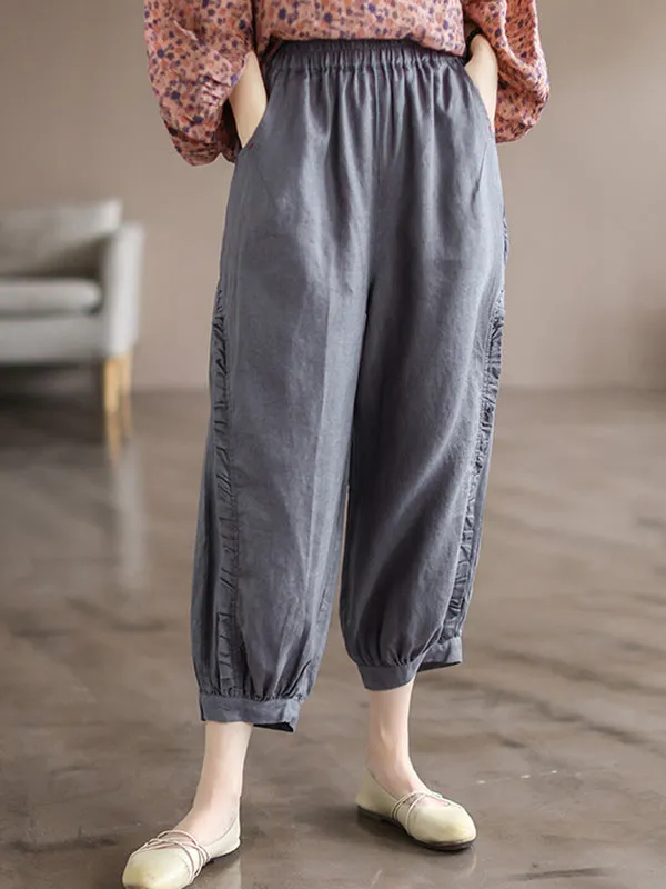 Vintage Linen Falbala Harem Capri-Pants