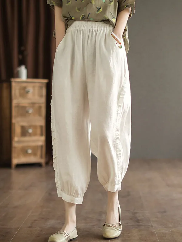 Vintage Linen Falbala Harem Capri-Pants