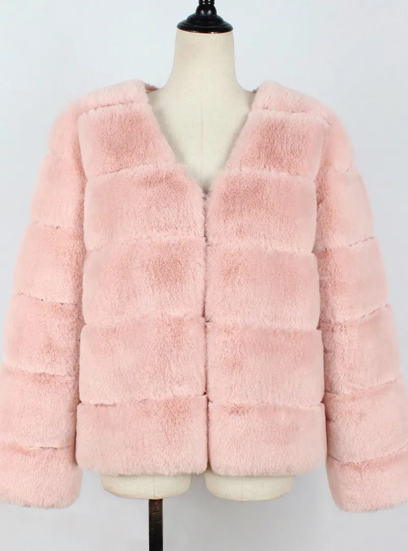 Women Fur Rabbit Fur Coat Short Fur Coat Cross Ditch