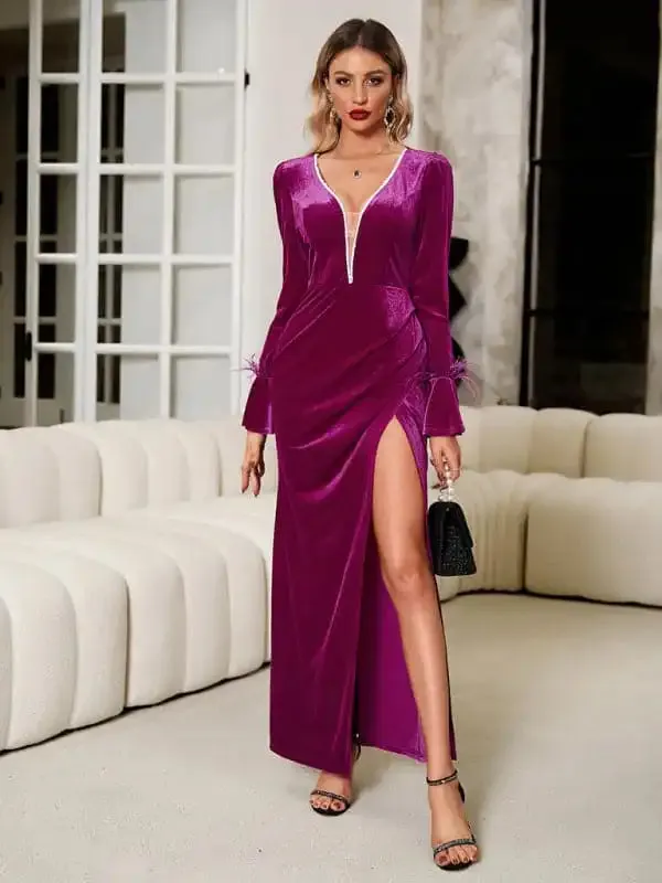 Women’s sexy slim fit V-neck velvet dress