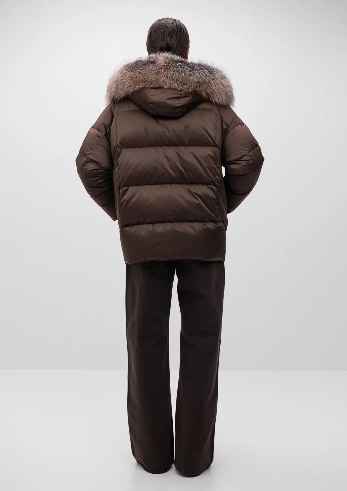 Yves Genuine Silver Fox Fur Down Fill Coat